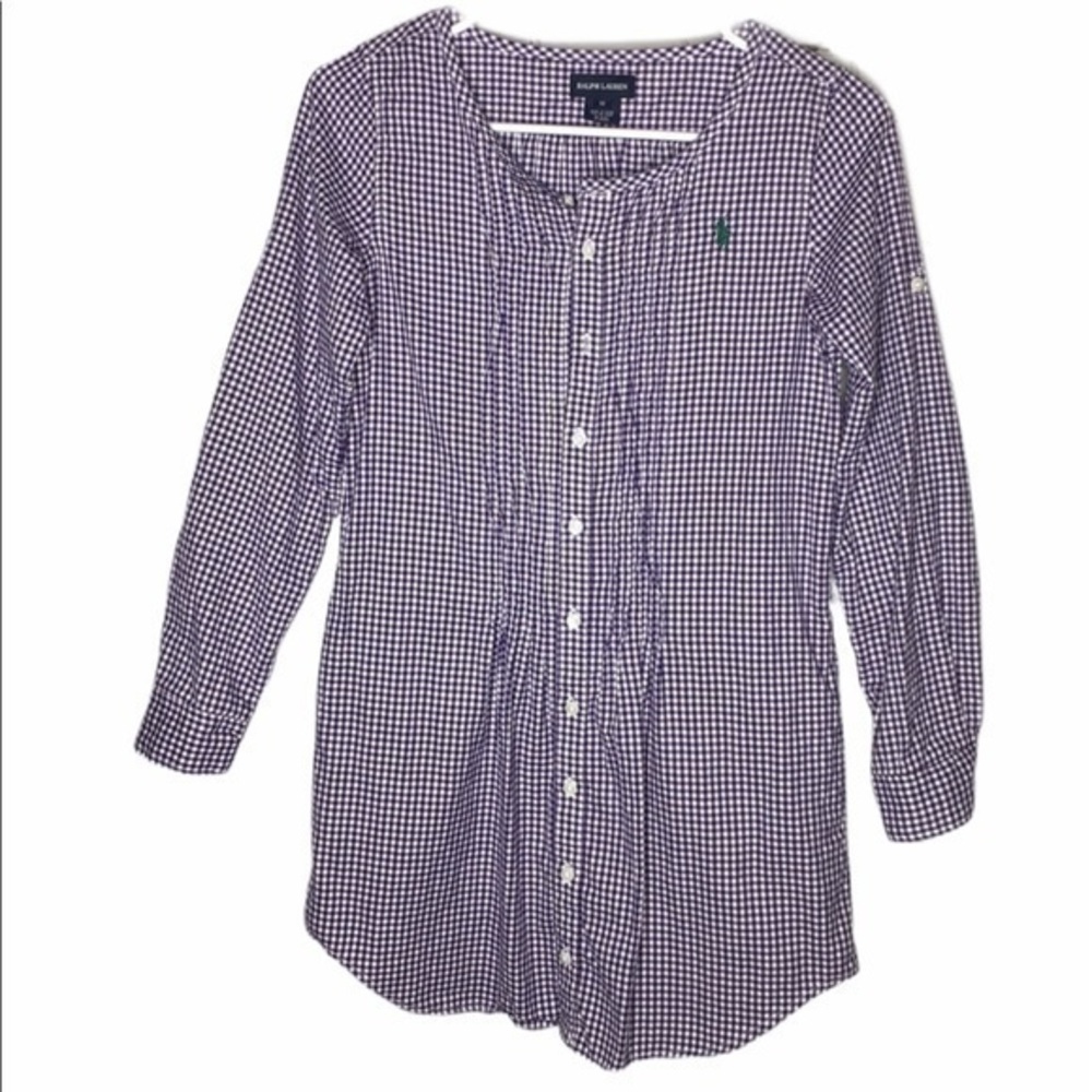 RALPH LAUREN purple & white gingham pintuck dress